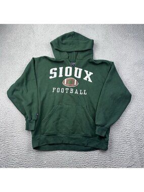 North Dakota Fighting Sioux Football Pullover Sweatshirt Hoodie Size Large Green